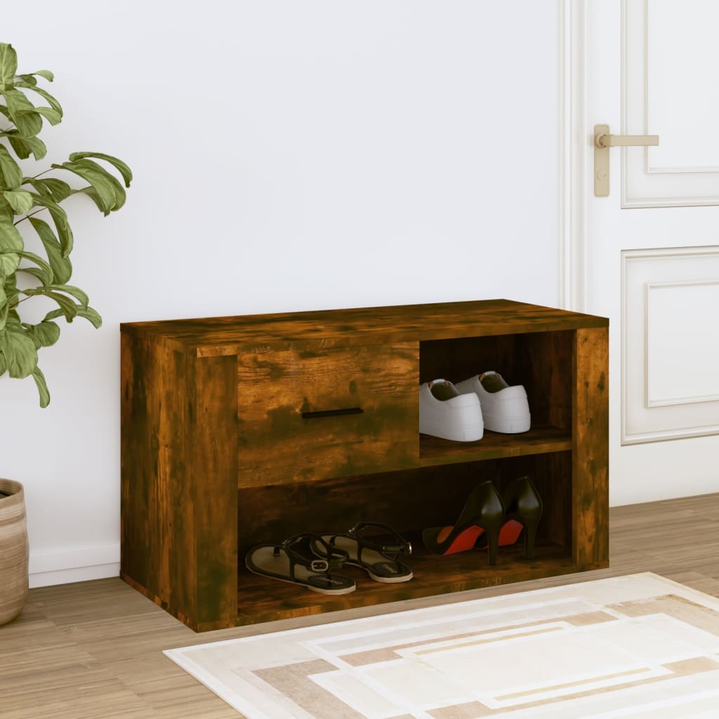 Schoenenkast 80x35x45 cm bewerkt hout gerookt eikenkleurig is nu te koop bij PeponiXL, paradijselijk wonen!