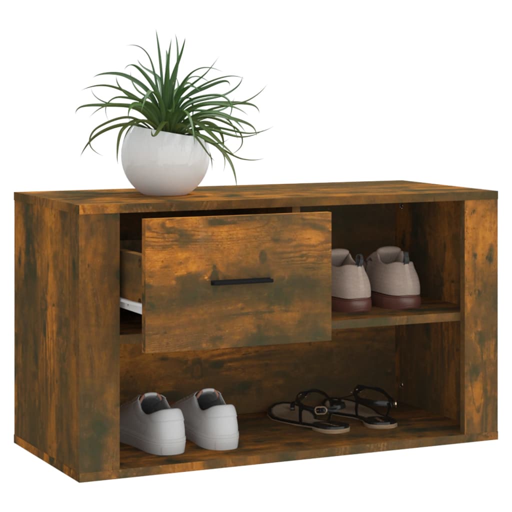 Schoenenkast 80x35x45 cm bewerkt hout gerookt eikenkleurig is nu te koop bij PeponiXL, paradijselijk wonen!