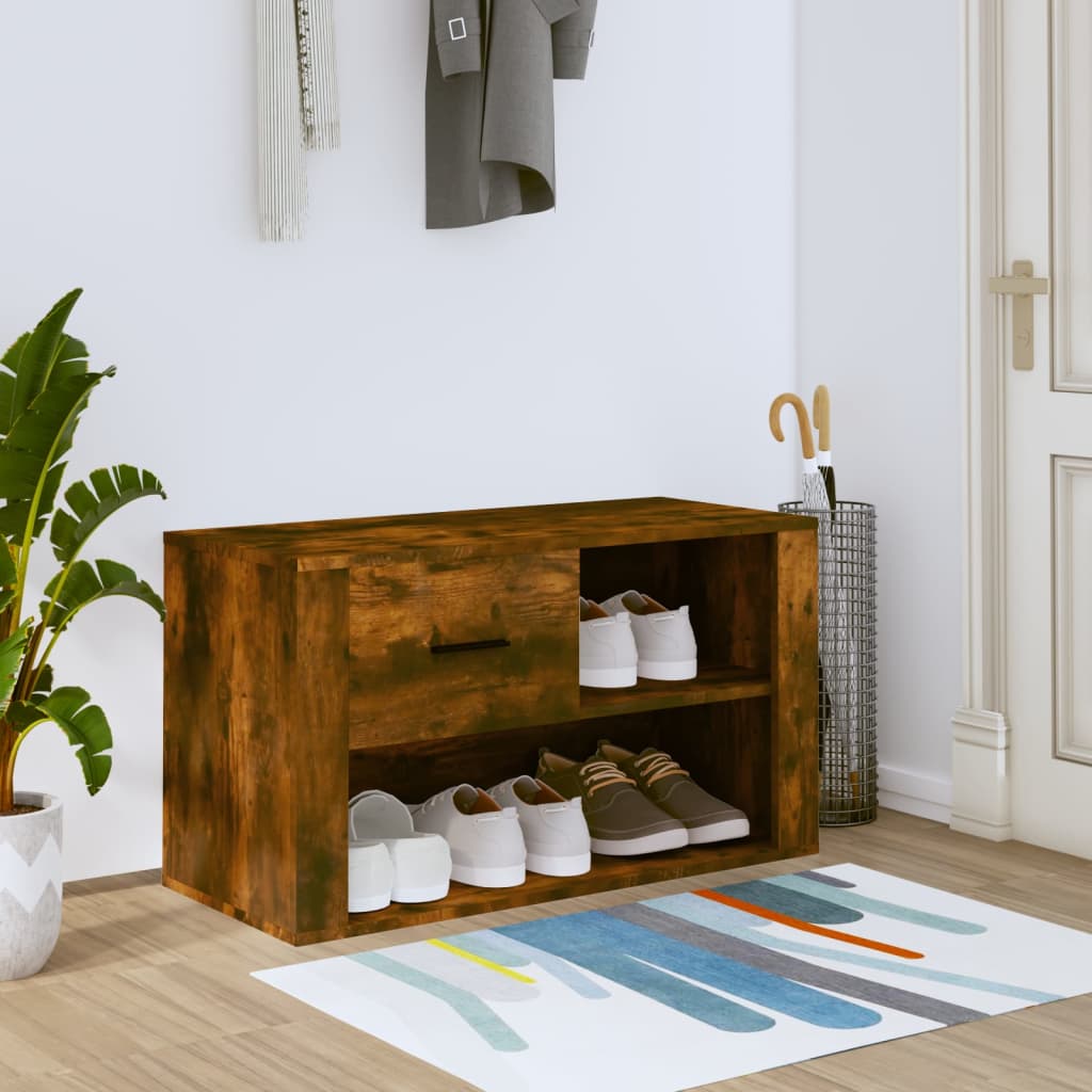 Schoenenkast 80x35x45 cm bewerkt hout gerookt eikenkleurig is nu te koop bij PeponiXL, paradijselijk wonen!