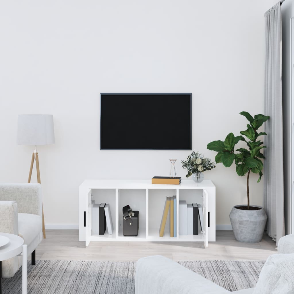 Tv-meubel 100x35x40 cm bewerkt hout hoogglans wit is nu te koop bij PeponiXL, paradijselijk wonen!