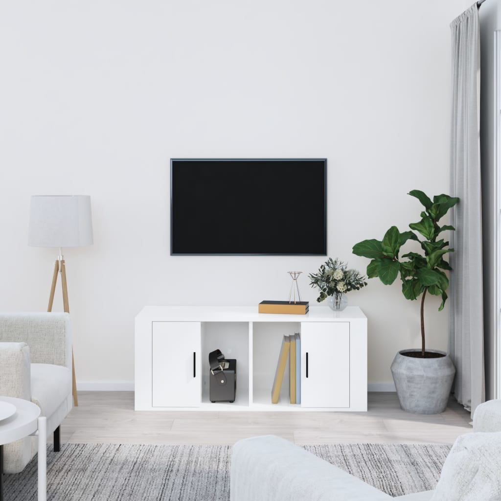 Tv-meubel 100x35x40 cm bewerkt hout hoogglans wit is nu te koop bij PeponiXL, paradijselijk wonen!