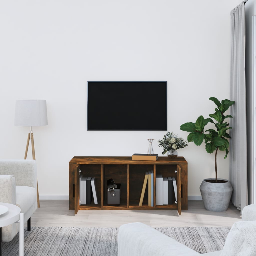 Tv-meubel 100x35x40 cm bewerkt hout gerookt eikenkleurig is nu te koop bij PeponiXL, paradijselijk wonen!