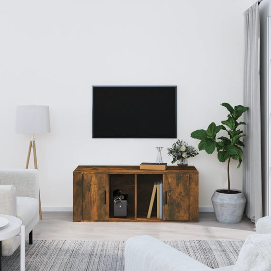 Tv-meubel 100x35x40 cm bewerkt hout gerookt eikenkleurig is nu te koop bij PeponiXL, paradijselijk wonen!