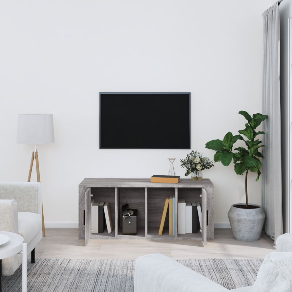 Tv-meubel 100x35x40 cm bewerkt hout grijs sonoma eikenkleurig is nu te koop bij PeponiXL, paradijselijk wonen!