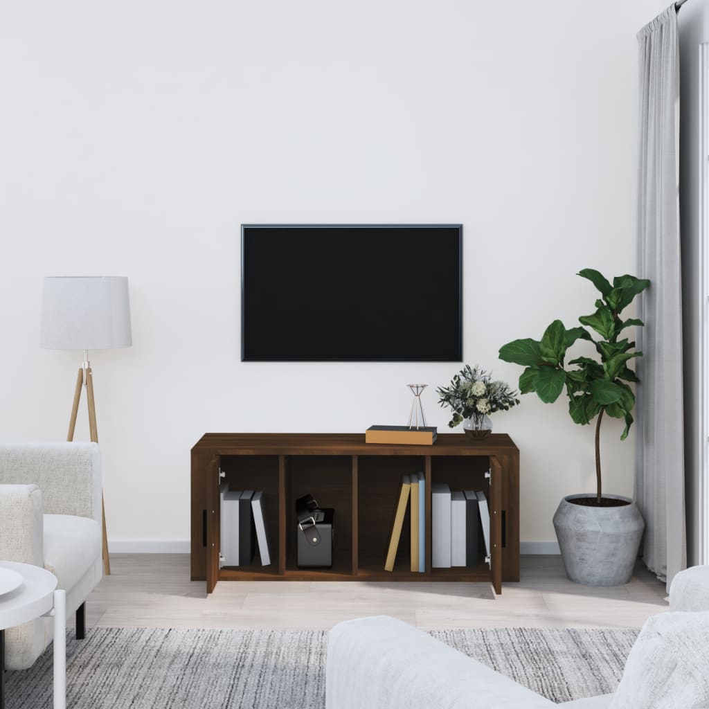 Tv-meubel 100x35x40 cm bewerkt hout bruin eikenkleur is nu te koop bij PeponiXL, paradijselijk wonen!