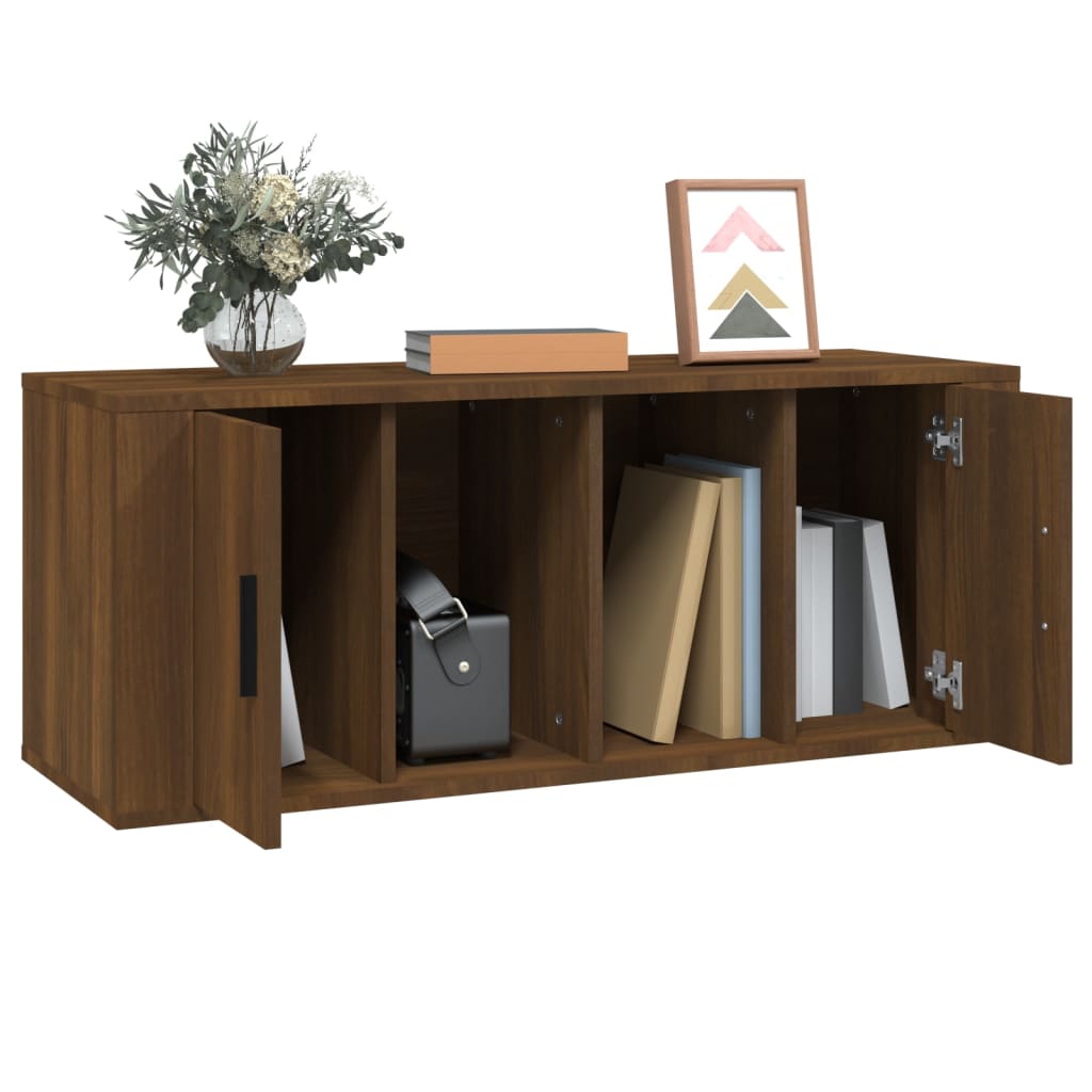 Tv-meubel 100x35x40 cm bewerkt hout bruin eikenkleur is nu te koop bij PeponiXL, paradijselijk wonen!