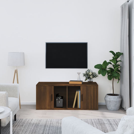 Tv-meubel 100x35x40 cm bewerkt hout bruin eikenkleur is nu te koop bij PeponiXL, paradijselijk wonen!