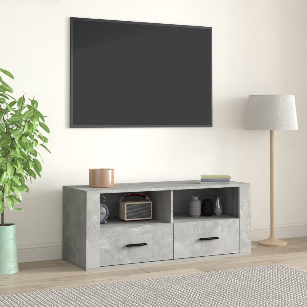 Tv-meubel 100x35x40 cm bewerkt hout betongrijs is nu te koop bij PeponiXL, paradijselijk wonen!