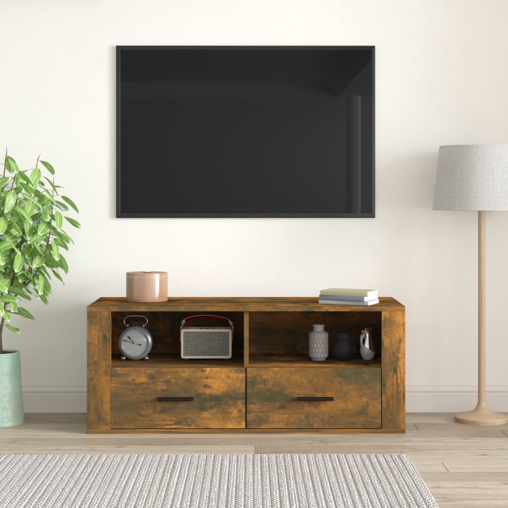 Tv-meubel 100x35x40 cm bewerkt hout gerookt eikenkleurig is nu te koop bij PeponiXL, paradijselijk wonen!