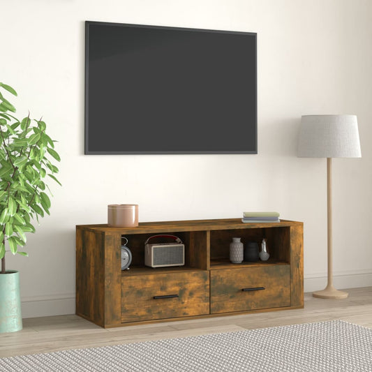 Tv-meubel 100x35x40 cm bewerkt hout gerookt eikenkleurig is nu te koop bij PeponiXL, paradijselijk wonen!