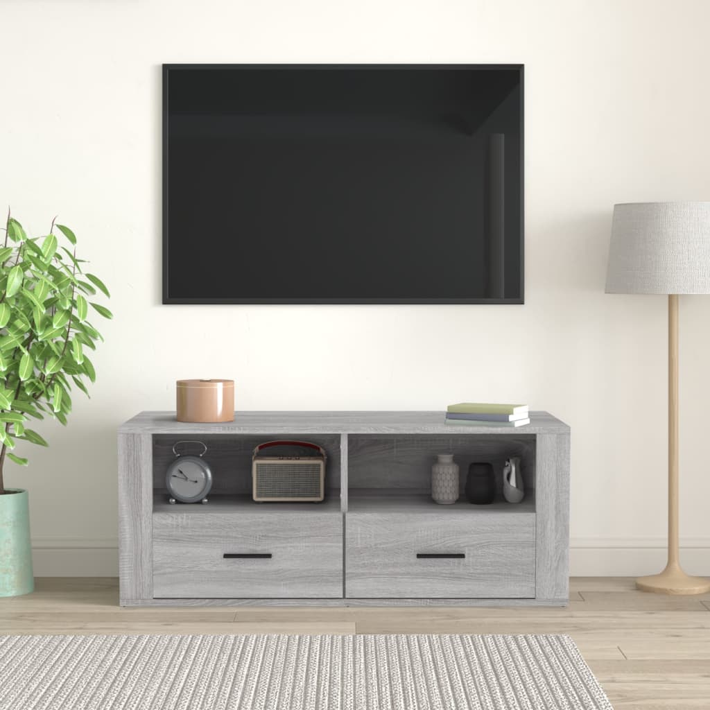 Tv-meubel 100x35x40 cm bewerkt hout grijs sonoma eikenkleurig is nu te koop bij PeponiXL, paradijselijk wonen!
