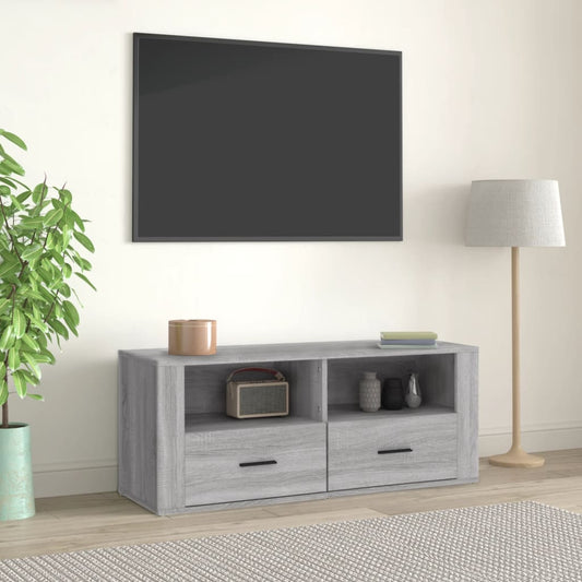 Tv-meubel 100x35x40 cm bewerkt hout grijs sonoma eikenkleurig is nu te koop bij PeponiXL, paradijselijk wonen!