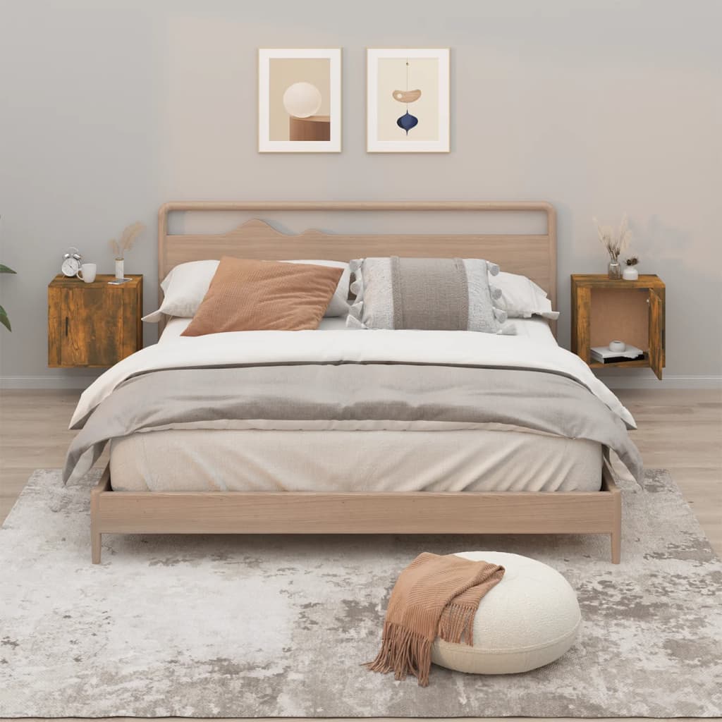 Nachtkastjes 2 st wandgemonteerd 50x30x47 cm gerookt eikenkleur is nu te koop bij PeponiXL, paradijselijk wonen!