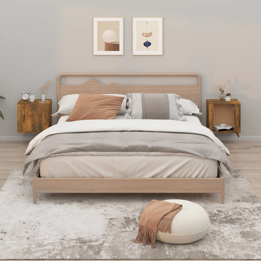 Nachtkastjes 2 st wandgemonteerd 50x30x47 cm gerookt eikenkleur is nu te koop bij PeponiXL, paradijselijk wonen!