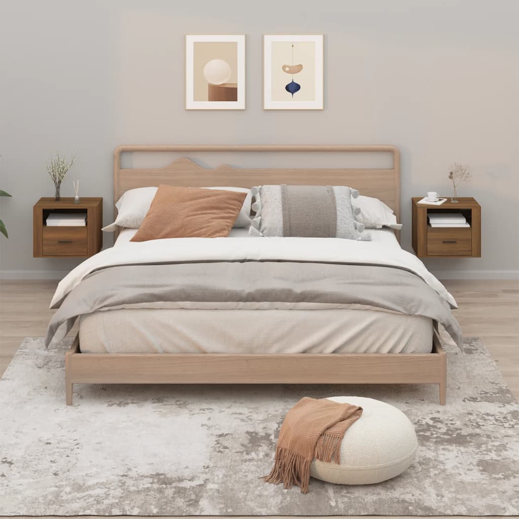 Nachtkastjes 2 st wandgemonteerd 50x36x40 cm bruin eikenkleur is nu te koop bij PeponiXL, paradijselijk wonen!