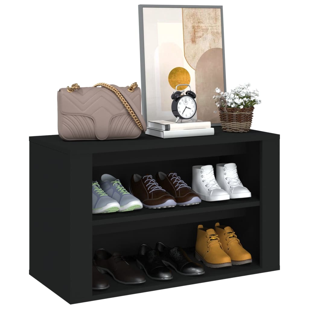 Schoenenrek 75x35x45 cm bewerkt hout zwart is nu te koop bij PeponiXL, paradijselijk wonen!