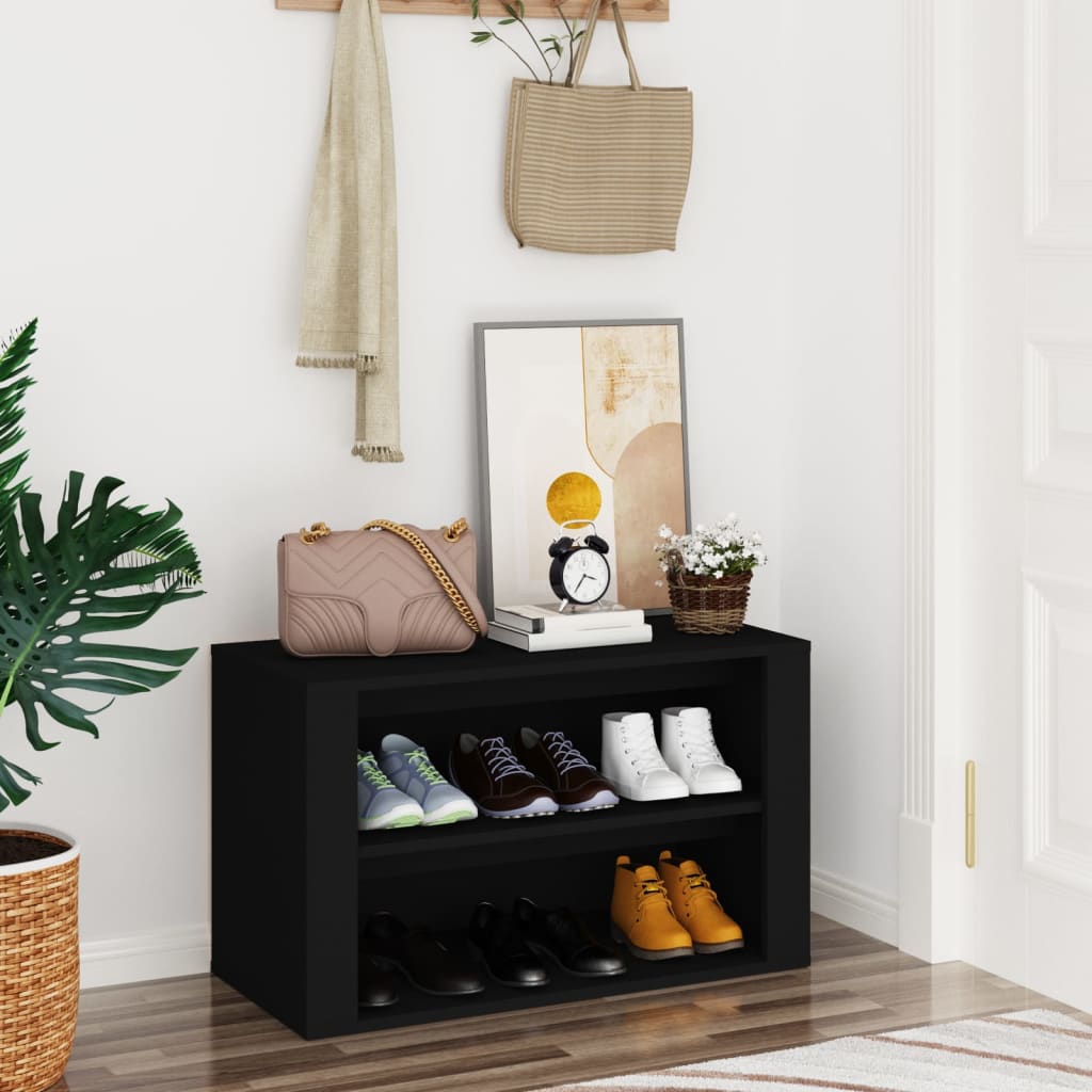 Schoenenrek 75x35x45 cm bewerkt hout zwart is nu te koop bij PeponiXL, paradijselijk wonen!
