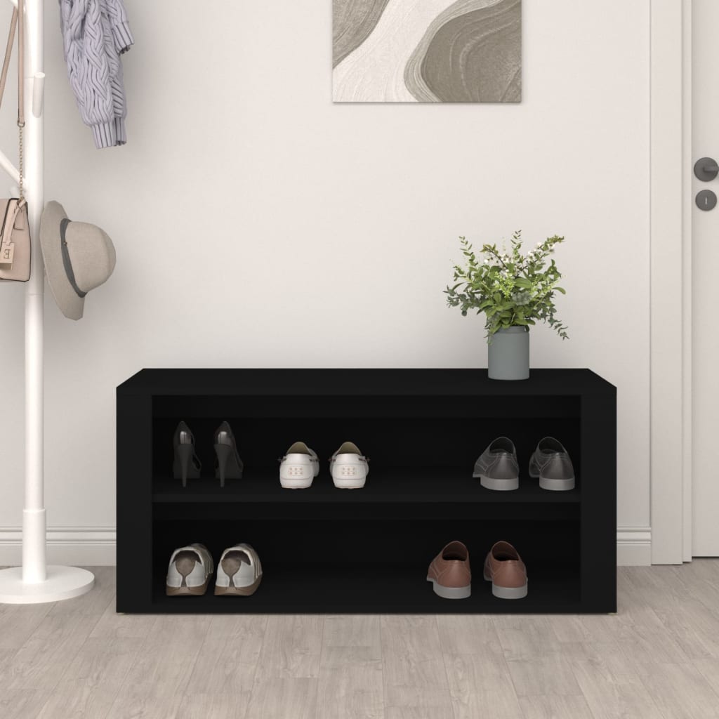 Schoenenrek 100x35x45 cm bewerkt hout zwart is nu te koop bij PeponiXL, paradijselijk wonen!