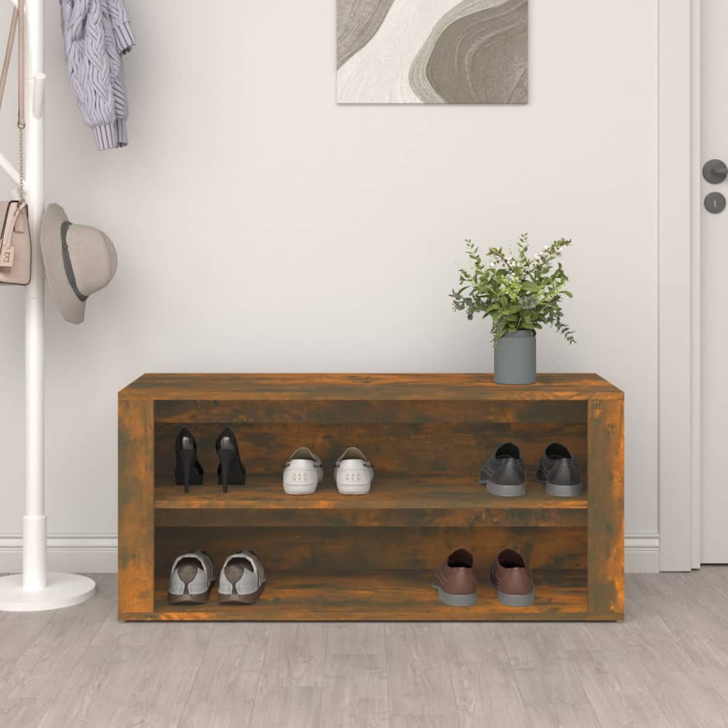 Schoenenrek 100x35x45 cm bewerkt hout gerookt eikenkleurig is nu te koop bij PeponiXL, paradijselijk wonen!