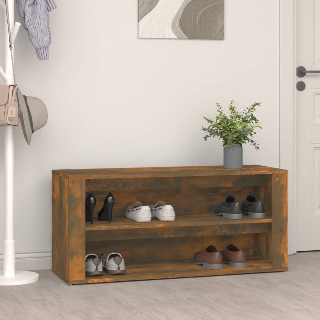 Schoenenrek 100x35x45 cm bewerkt hout gerookt eikenkleurig is nu te koop bij PeponiXL, paradijselijk wonen!