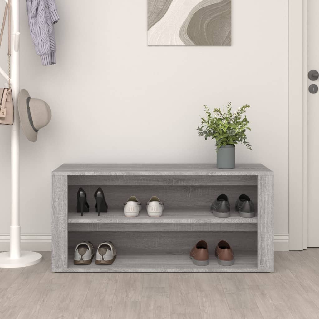 Schoenenrek 100x35x45 cm bewerkt hout grijs sonoma eikenkleur is nu te koop bij PeponiXL, paradijselijk wonen!