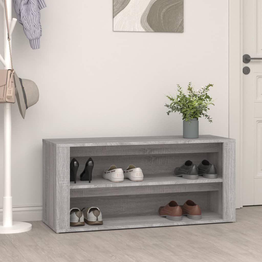 Schoenenrek 100x35x45 cm bewerkt hout grijs sonoma eikenkleur is nu te koop bij PeponiXL, paradijselijk wonen!