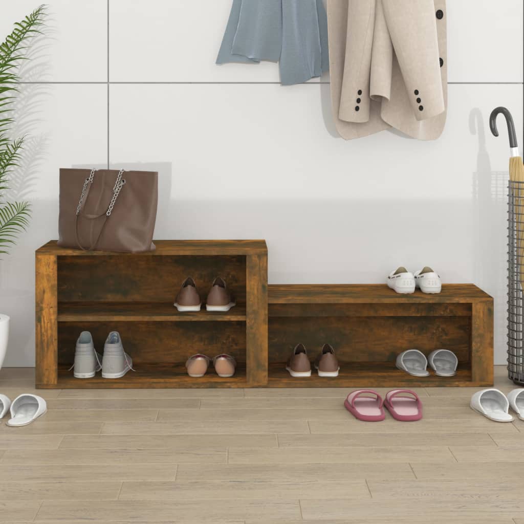 Schoenenkast 150x35x45 cm bewerkt hout gerookt eikenkleurig is nu te koop bij PeponiXL, paradijselijk wonen!