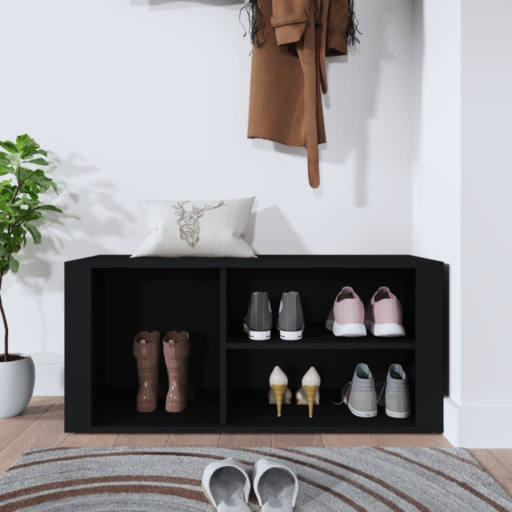 Schoenenkast 100x35x45 cm bewerkt hout zwart is nu te koop bij PeponiXL, paradijselijk wonen!
