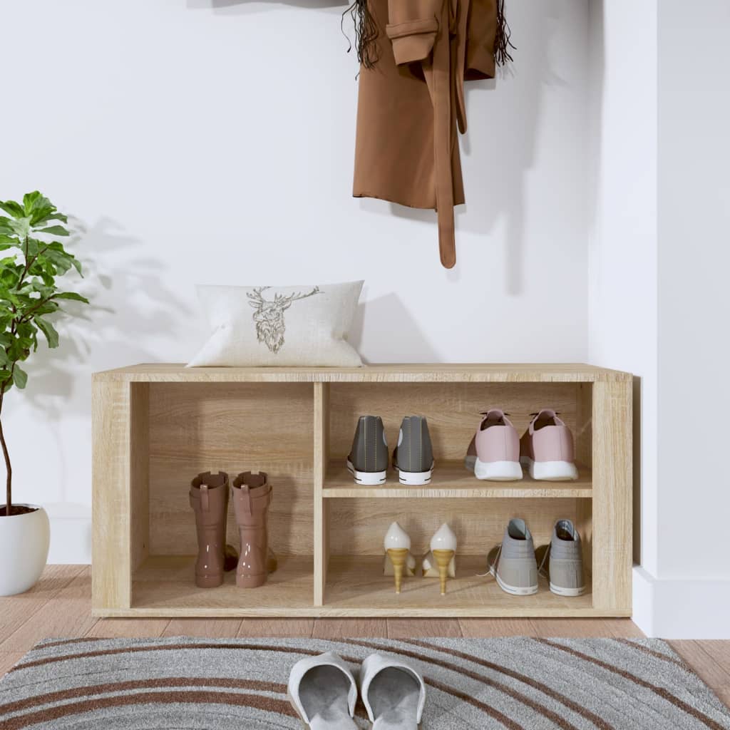 Schoenenkast 100x35x45 cm bewerkt hout sonoma eikenkleurig is nu te koop bij PeponiXL, paradijselijk wonen!