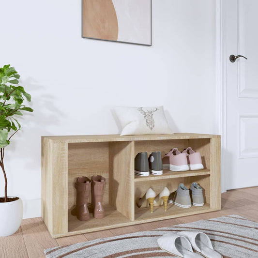 Schoenenkast 100x35x45 cm bewerkt hout sonoma eikenkleurig is nu te koop bij PeponiXL, paradijselijk wonen!