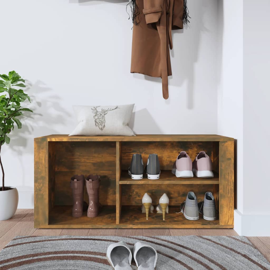 Schoenenkast 100x35x45 cm bewerkt hout gerookt eikenkleurig is nu te koop bij PeponiXL, paradijselijk wonen!