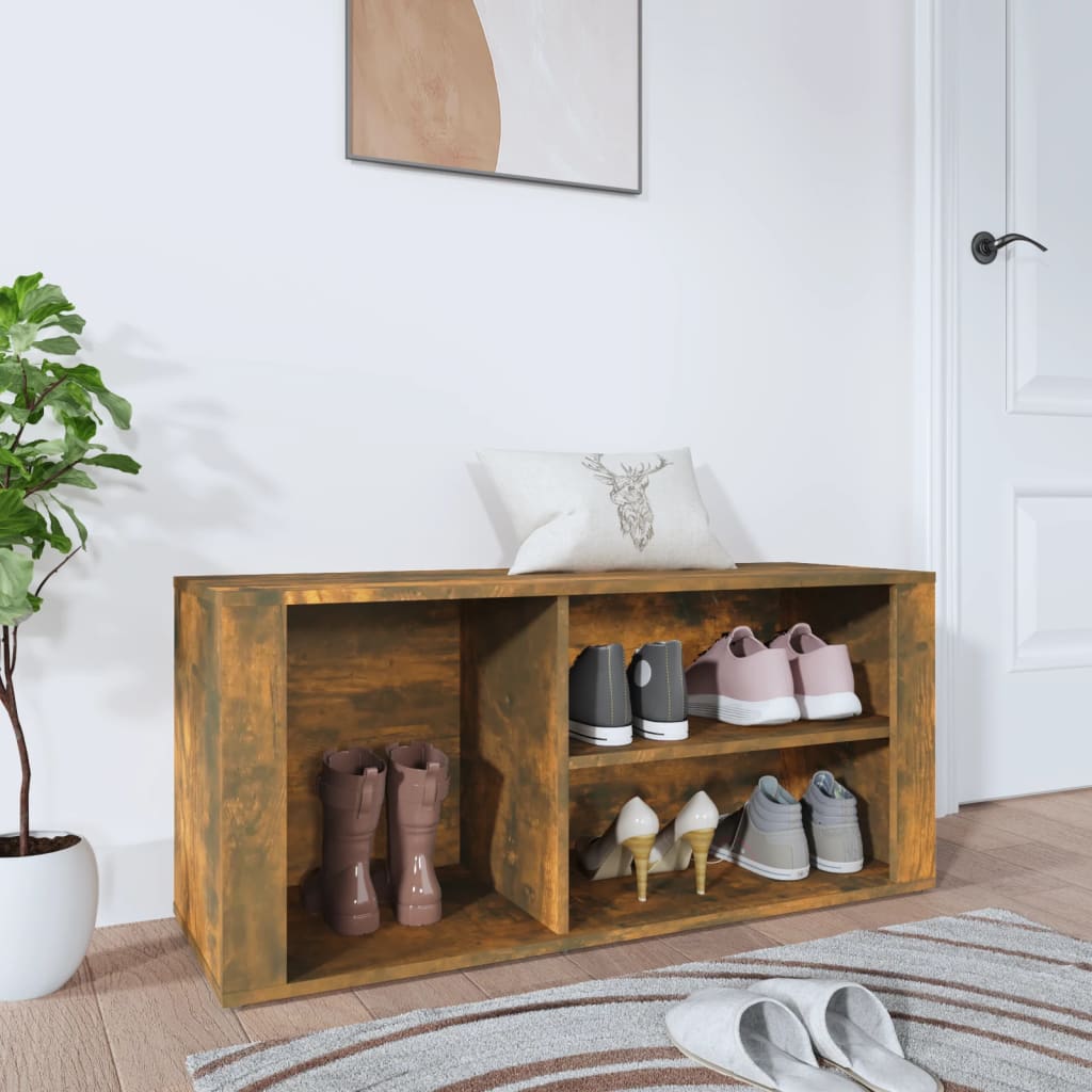 Schoenenkast 100x35x45 cm bewerkt hout gerookt eikenkleurig is nu te koop bij PeponiXL, paradijselijk wonen!