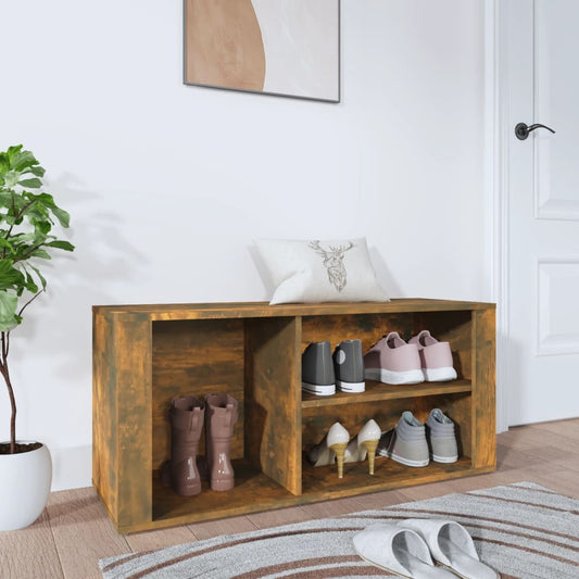 Schoenenkast 100x35x45 cm bewerkt hout gerookt eikenkleurig is nu te koop bij PeponiXL, paradijselijk wonen!