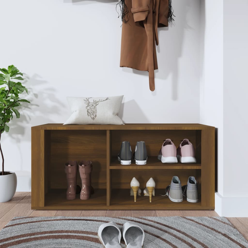 Schoenenkast 100x35x45 cm bewerkt hout bruin eikenkleur is nu te koop bij PeponiXL, paradijselijk wonen!