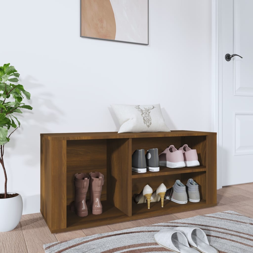 Schoenenkast 100x35x45 cm bewerkt hout bruin eikenkleur is nu te koop bij PeponiXL, paradijselijk wonen!