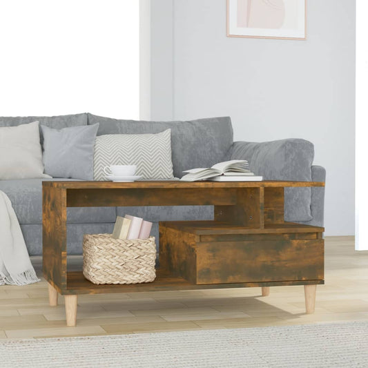 Salontafel 90x49x45 cm bewerkt hout gerookt eikenkleurig is nu te koop bij PeponiXL, paradijselijk wonen!