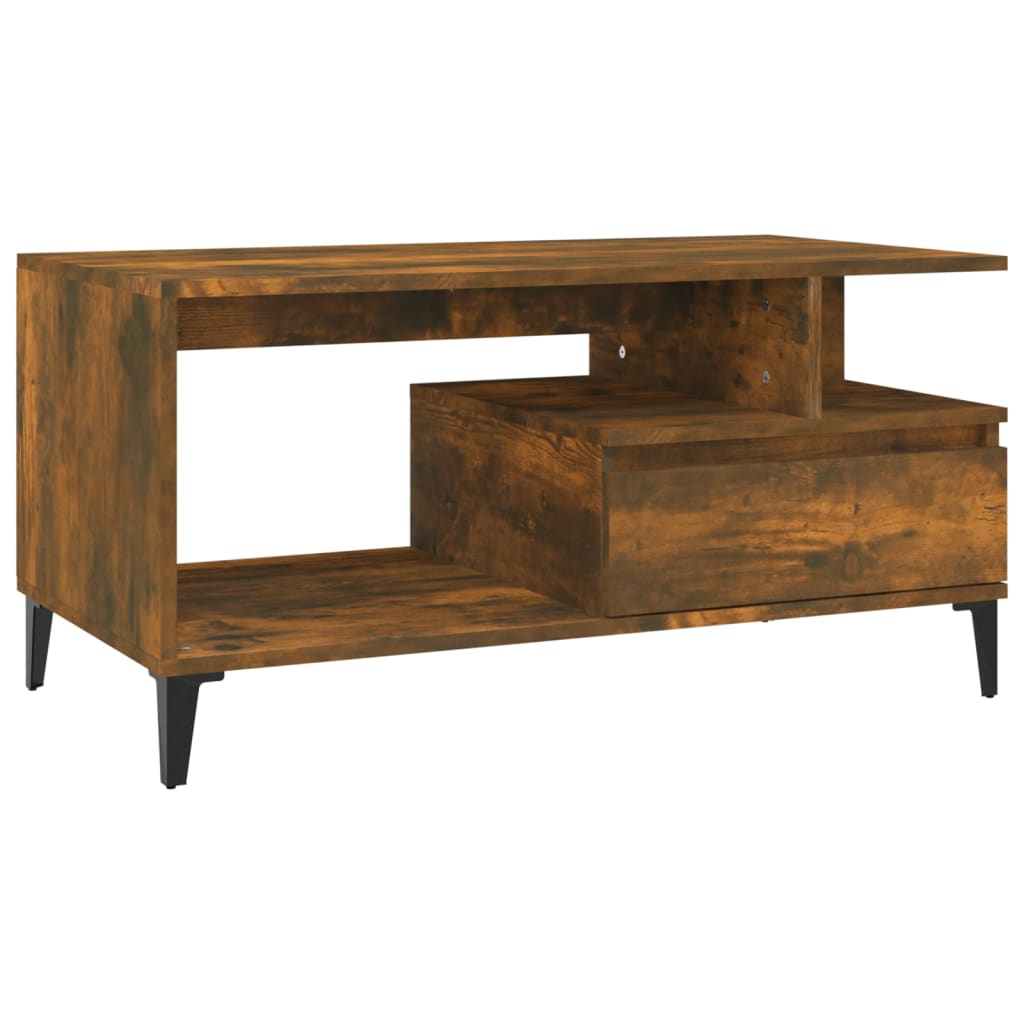 Salontafel 90x49x45 cm bewerkt hout gerookt eikenkleurig is nu te koop bij PeponiXL, paradijselijk wonen!