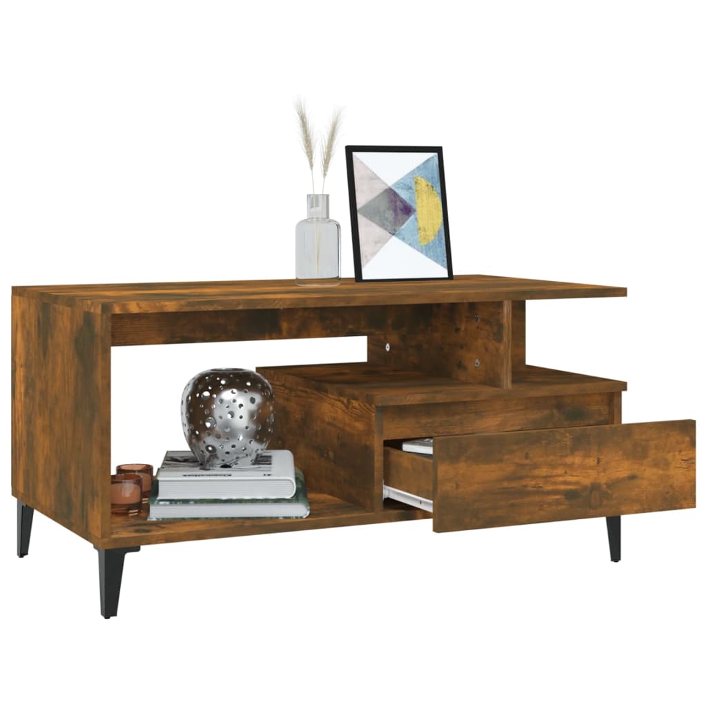 Salontafel 90x49x45 cm bewerkt hout gerookt eikenkleurig is nu te koop bij PeponiXL, paradijselijk wonen!