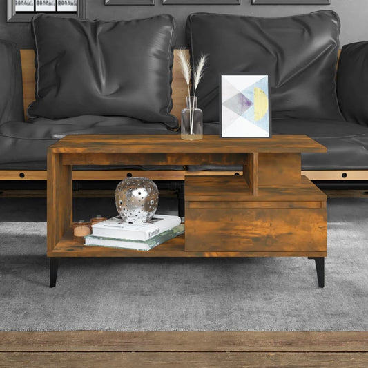 Salontafel 90x49x45 cm bewerkt hout gerookt eikenkleurig is nu te koop bij PeponiXL, paradijselijk wonen!