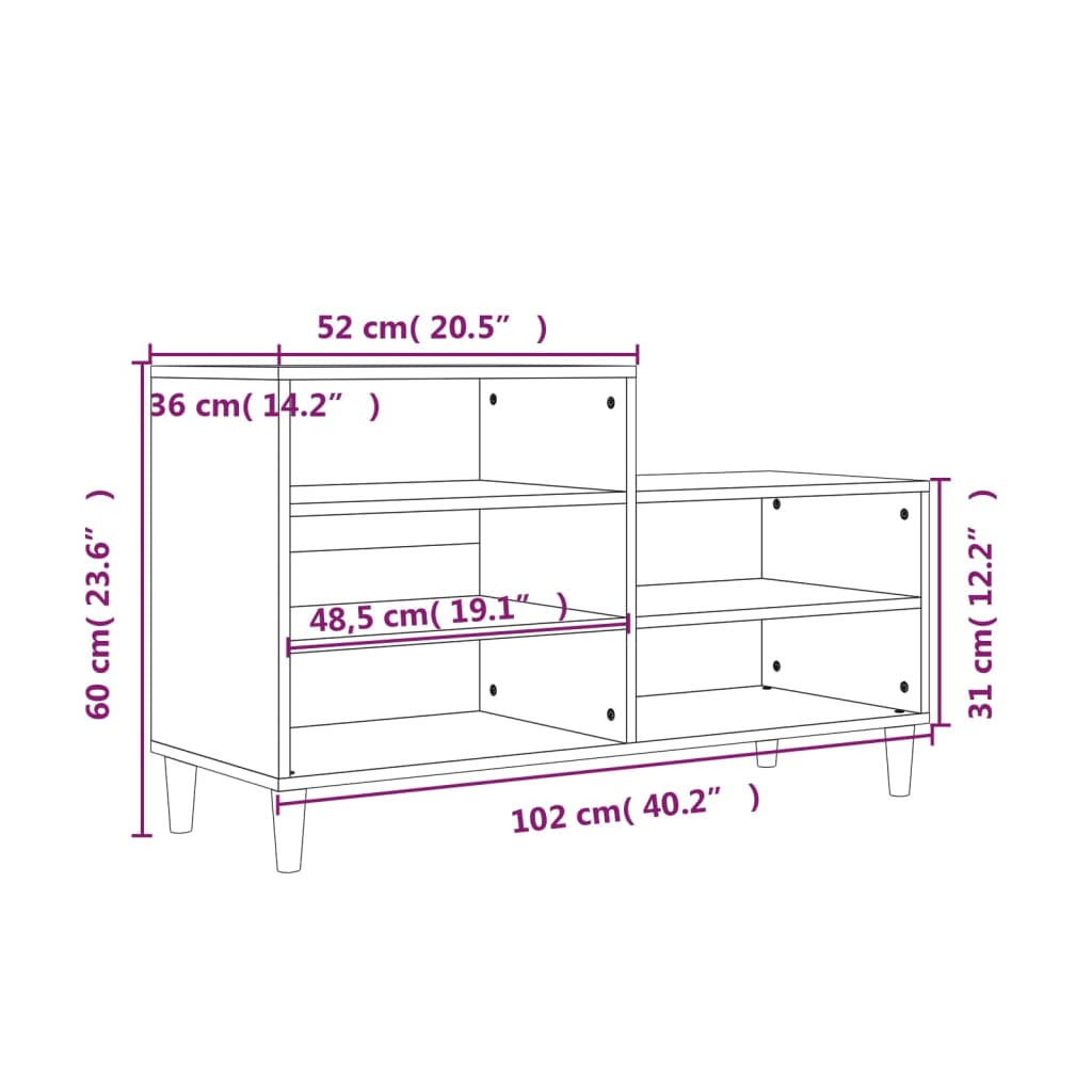 Schoenenkast 102x36x60 cm bewerkt hout bruin eikenkleur is nu te koop bij PeponiXL, paradijselijk wonen!