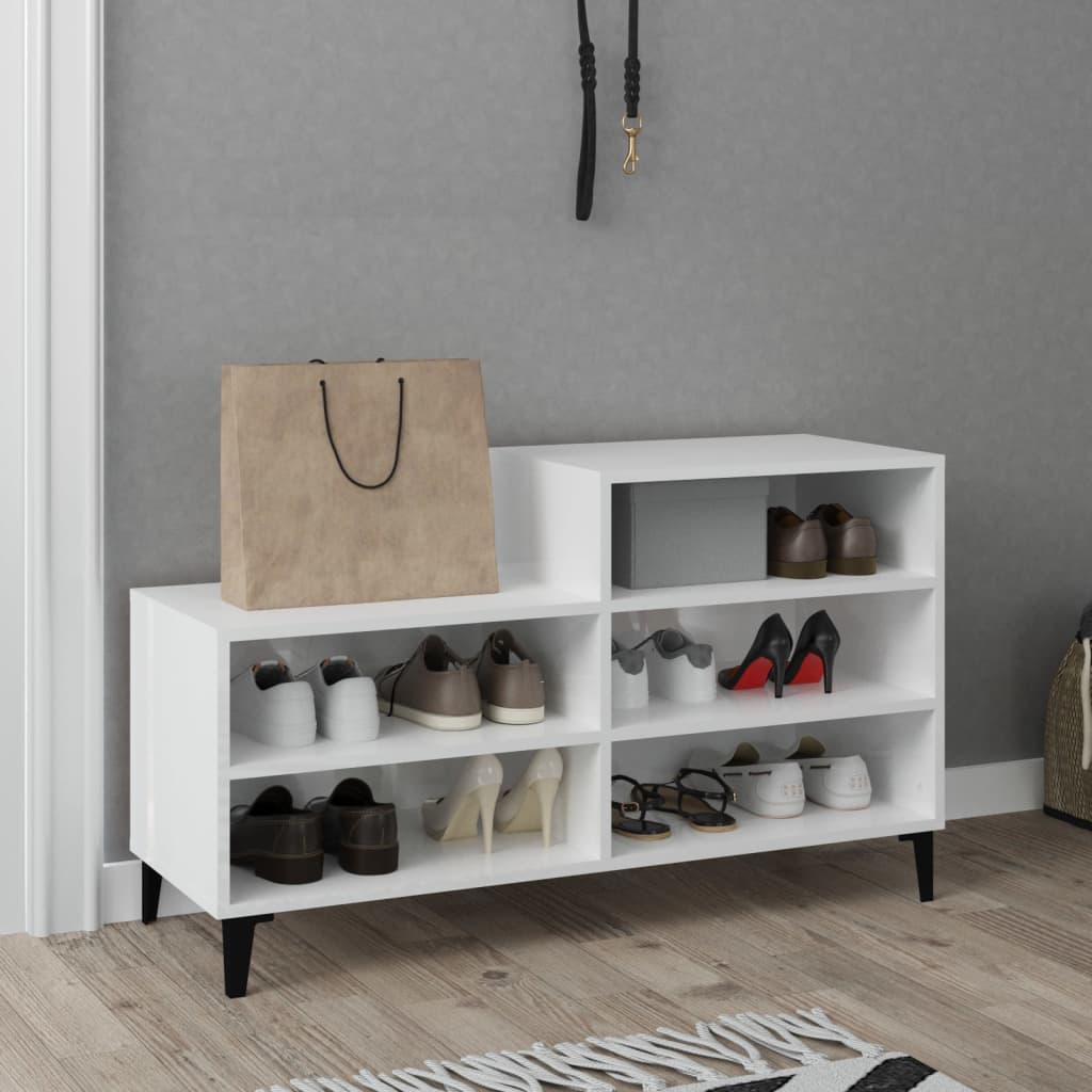 Schoenenkast 102x36x60 cm bewerkt hout hoogglans wit is nu te koop bij PeponiXL, paradijselijk wonen!