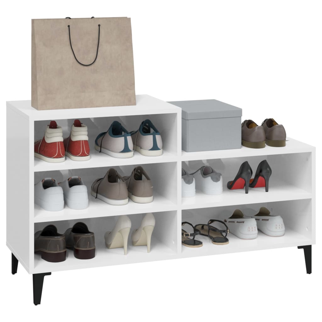 Schoenenkast 102x36x60 cm bewerkt hout hoogglans wit is nu te koop bij PeponiXL, paradijselijk wonen!