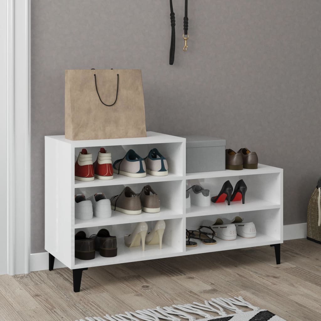 Schoenenkast 102x36x60 cm bewerkt hout hoogglans wit is nu te koop bij PeponiXL, paradijselijk wonen!