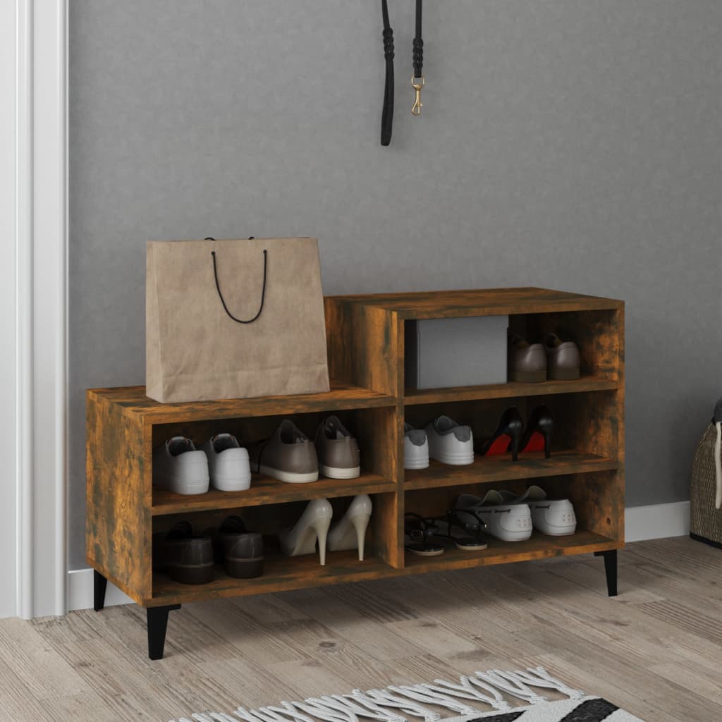 Schoenenkast 102x36x60 cm bewerkt hout gerookt eikenkleurig is nu te koop bij PeponiXL, paradijselijk wonen!