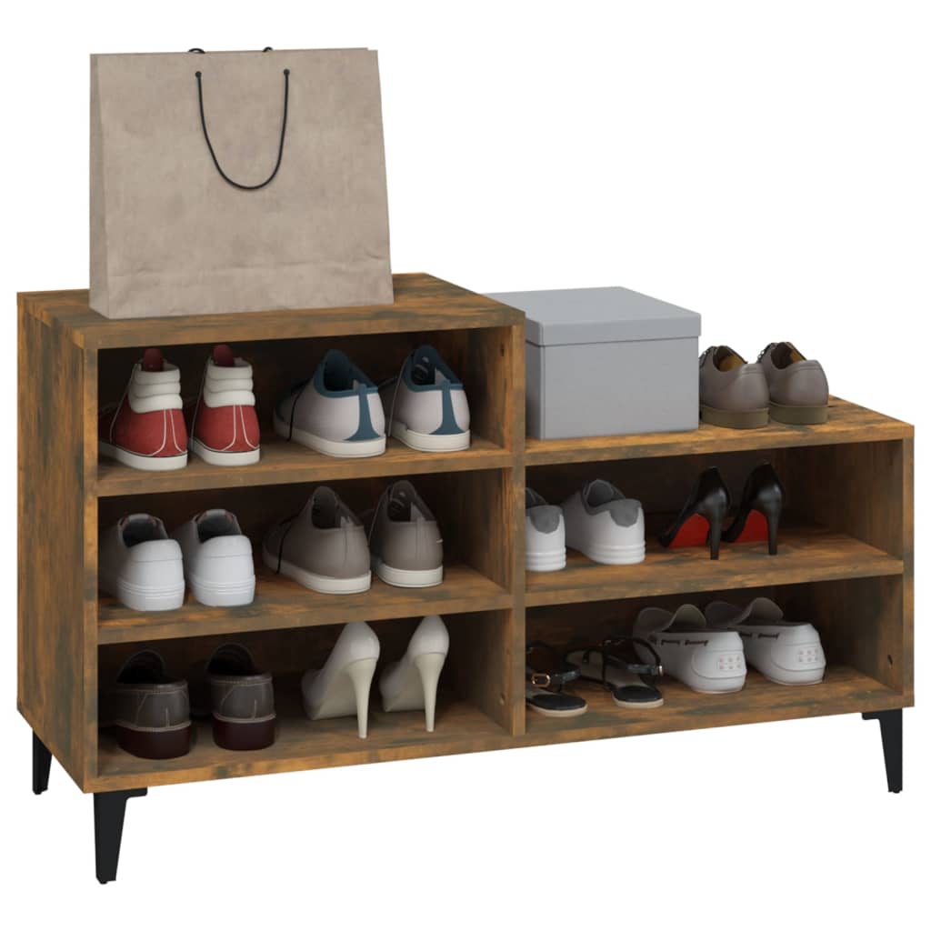 Schoenenkast 102x36x60 cm bewerkt hout gerookt eikenkleurig is nu te koop bij PeponiXL, paradijselijk wonen!