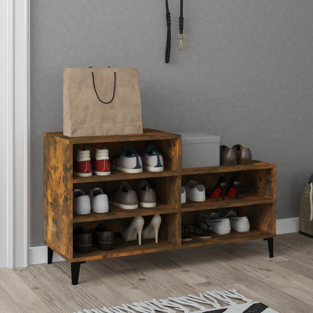 Schoenenkast 102x36x60 cm bewerkt hout gerookt eikenkleurig is nu te koop bij PeponiXL, paradijselijk wonen!