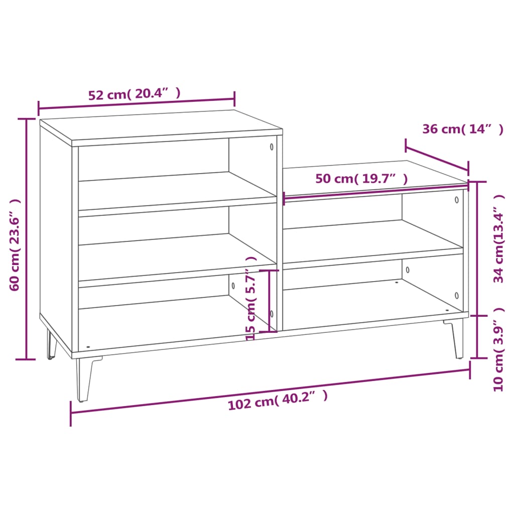 Schoenenkast 102x36x60 cm bewerkt hout sonoma grijs is nu te koop bij PeponiXL, paradijselijk wonen!
