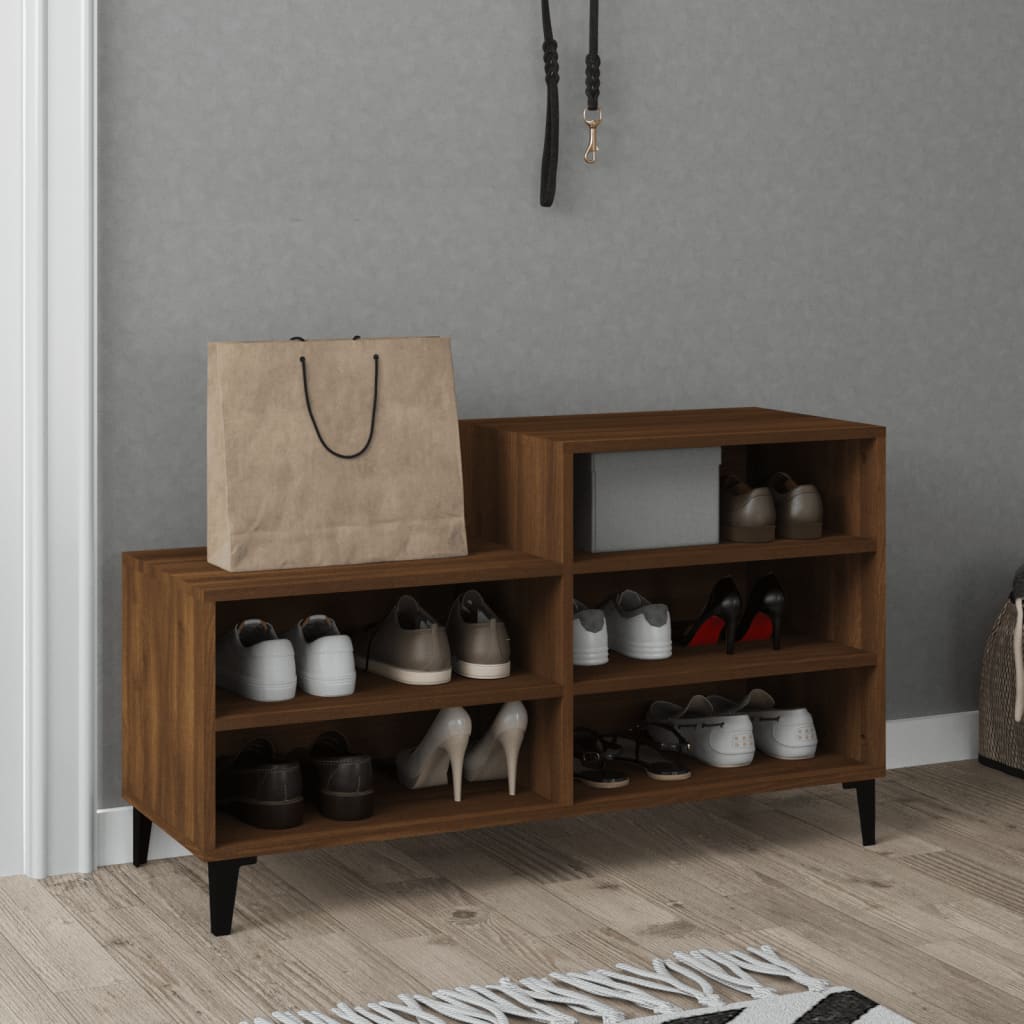 Schoenenkast 102x36x60 cm bewerkt hout bruin eikenkleur is nu te koop bij PeponiXL, paradijselijk wonen!