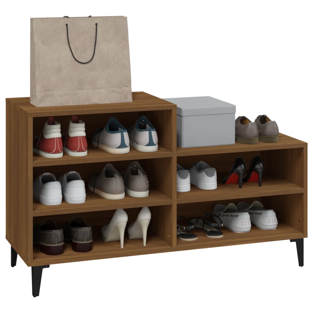 Schoenenkast 102x36x60 cm bewerkt hout bruin eikenkleur is nu te koop bij PeponiXL, paradijselijk wonen!