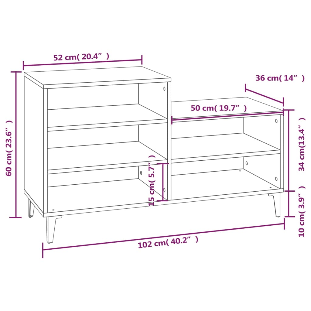 Schoenenkast 102x36x60 cm bewerkt hout bruin eikenkleur is nu te koop bij PeponiXL, paradijselijk wonen!